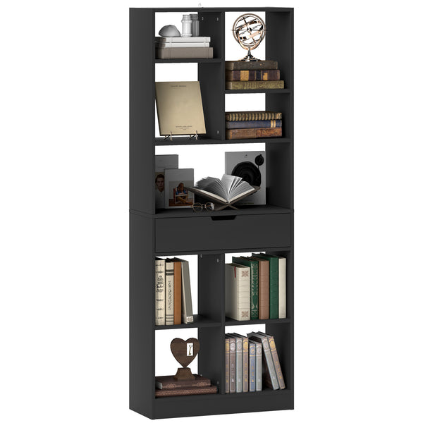 Libreria Moderna 60x26x158 cm con Cassetto Centrale e Kit Antiribaltamento in Legno Nero sconto