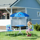 Set Tavolino e 2 Sedie Pieghevoli da Giardino per Bambini con Ombrello Blu