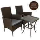 Set Tavolino e 2 Sedie da Giardino Set Bistrò in Rattan Vimini e Vetro Marrone 