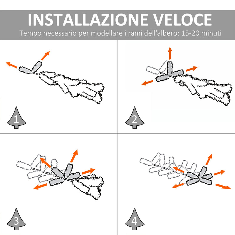 Albero di Natale Artificiale 150 cm 222 Rami con Foglie Argentate e Bacche Rosse