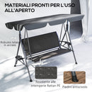 Dondolo da Giardino 3 Posti 204x112x150 cm con Tettuccio e Portabicchieri in Rattan PE e Acciaio Grigio      