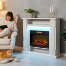 Camino Elettrico da Pavimento 105x27x97 cm 1800W Regolabile con Fiamma 3D Timer e Telecomando color Legno      
