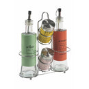 Menage Set Olio Aceto Sale e Pepe  in Vetro e Metallo VdE Tivoli 1996 con Stand