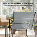 Set 3 Pezzi Salotto da Giardino con 2 Sedie a Dondolo Traspiranti e Tavolino con Piano in Vetro in Acciaio Grigio e Nero      