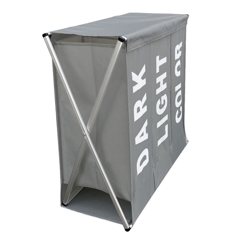 Cesto Portabiancheria 63x61x32 cm 3 Scomparti in Alluminio Grigio Scuro