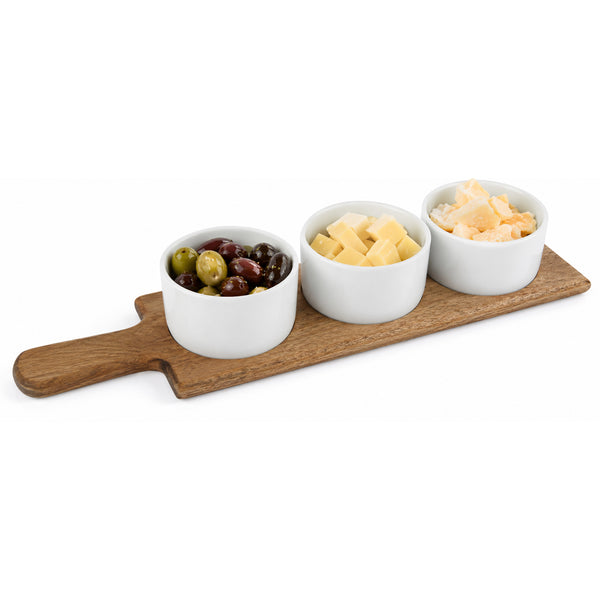 sconto Vassoio Aperitivo da Portataa 36,5x10 cm in Legno Ciotole Ciotoline in Ceramica Bianco
