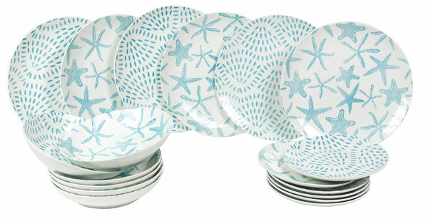 Villa d'Este Home Tivoli Playa Tafelservice aus blauem und weißem Porzellan, 18-teilig online