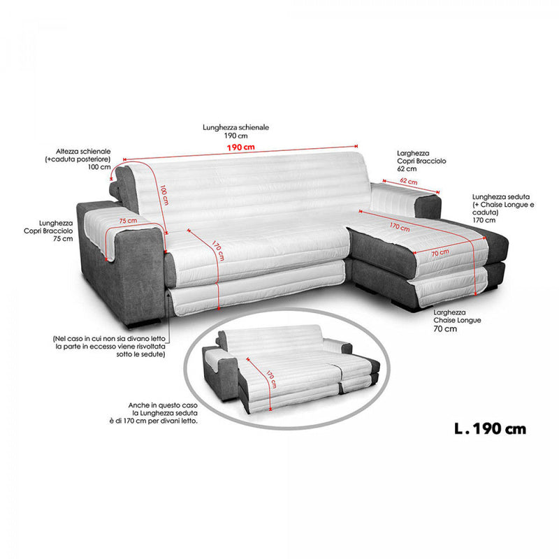 Copridivano Trapuntato in Microfibra con Penisola Destra Lilla