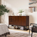 Mobile Buffet Stile Industriale 120x40x83 cm con Armadietto 2 Ante e 3 Cassetti Marrone