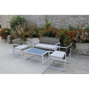 Salotto Set Divano con Poltrone e Tavolino in Polirattan e Acciaio per Arredo Giardino