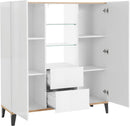 Credenza 2 Ante + 2 Cassetti 120x40x132,5 cm Sunrise Bianco Lucido e Acero Pereira