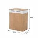 Cesta Portabiancheria 52x32x63 cm in Bambù con Coperchio e Fodera Rimovibile
