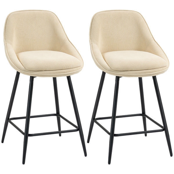 Set 2 Sgabelli Bar Girevoli 49x52x88 cm con Schienale e Braccioli Rivestimento in Velluto a Coste e Poggiapiedi Beige prezzo