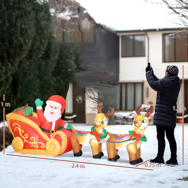 Babbo Natale Gonfiabile con Slitta e Renne da 2,4m con 6 Luci LED e Gonfiatore per Esterni e Interni      