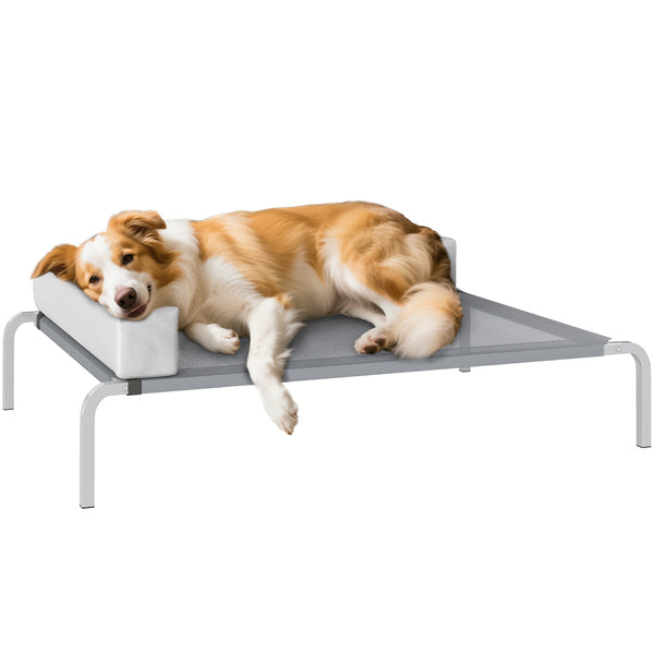 Brandina per Cani Rialzata 110x75x30 cm con Cuscino a L in Tessuto Grigio e Argento sconto
