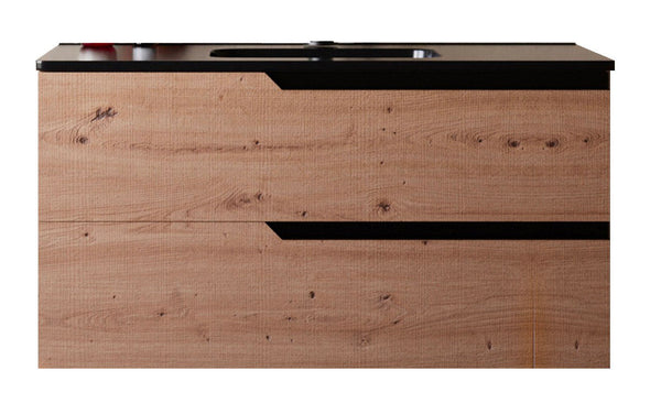 online Mobile bagno 80 cm Sospeso Rovere Cartagena con Lavabo Nero Opaco Boston Senza Specchio Bonussi