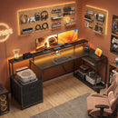 Scrivania da Gaming Angolare 192,5x80x86,5 cm con Hub di Ricarica Luci LED e Supporto Monitor in Legno e Acciaio Nero      