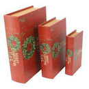 Set 3 Scatole libro in Similpelle rosso ghirlanda
