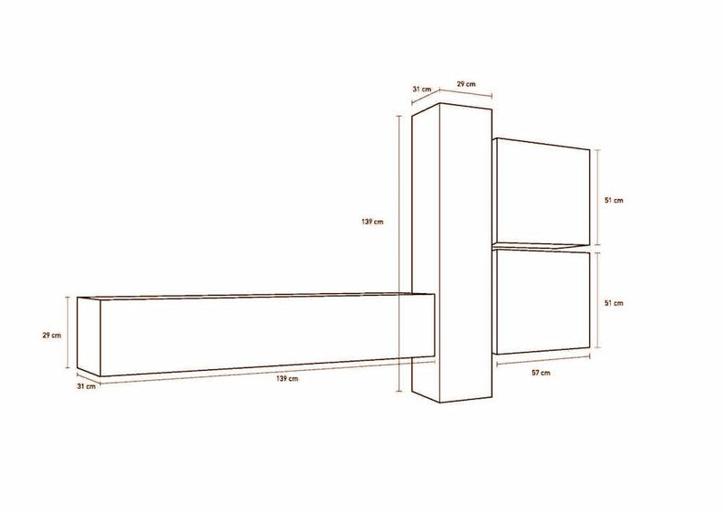 Parete Attrezzata Mobili Salotto 4 Mobili Sospesi 225x31x139cm TFT  Boost Bianco e Antracite e Beige