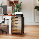 Cassettiera da Ufficio 40x40x67 cm a 5 Cassetti con Ruote Girevoli e Freni in Legno Marrone      