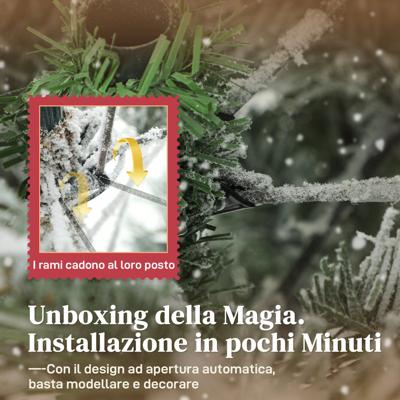 Albero di Natale Innevato Alto 150 cm con 828 Rami e Base in Metallo Verde      