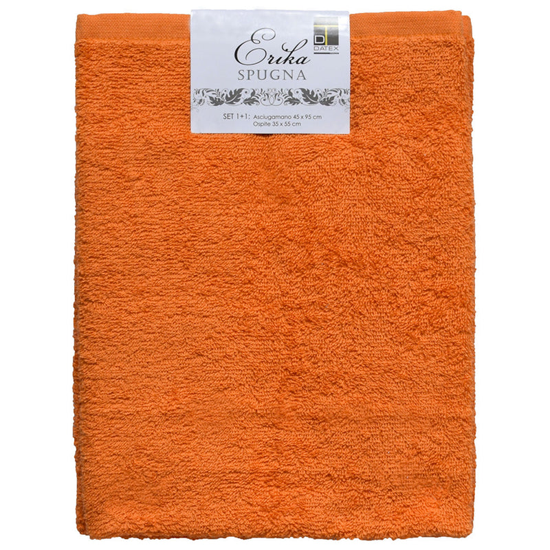 Set Spugna Asciugamani Ospite + Salvietta Arancio
