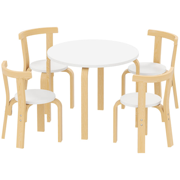 Set Tavolo e 4 Sedie per Bambini 3-8 Anni 5 pz con Bordi Arrotondati in Legno Bianco sconto