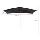 Ombrellone da Giardino 2x3 m Palo Ø38 mm Rettangolare in Legno e Poliestere Nero