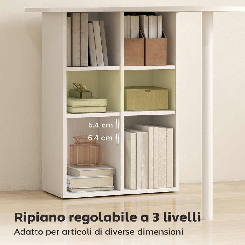 Scrivania per Camera Ricurva 100x59x75,5 cm con 6 Ripiani e 4 Scaffali Regolabili in Acciaio e Legno Bianco      