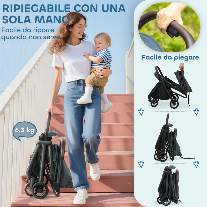 Passeggino per Bambini fino a 15 Kg 87x50x103 cm Chiusura con una Mano Blu e Nero   