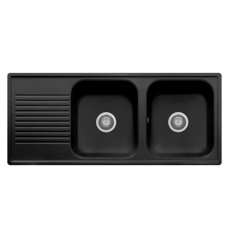 Lavello 116x50 cm 2 vasche gocciolatoio nero Samet