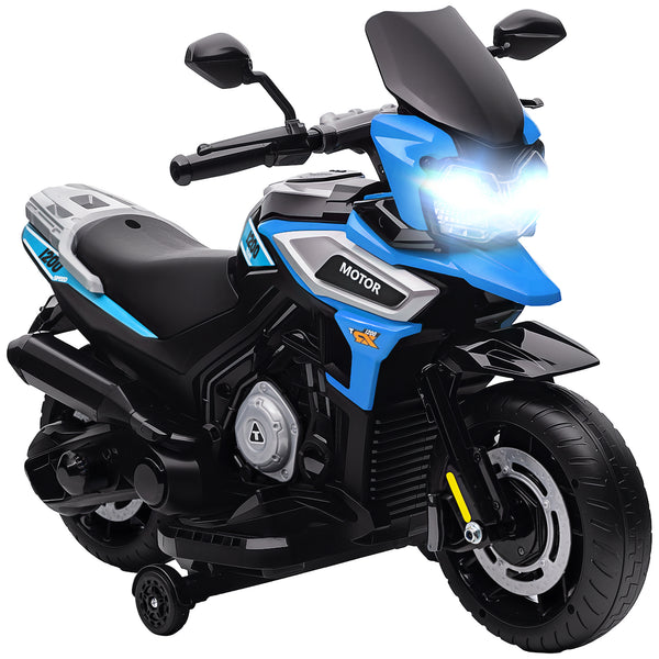 acquista Moto Elettrica per Bambini 12V con Rotelle Specchietti e Poggiapiedi in PP e Metallo Blu