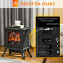 Camino Elettrico da Terra con 2 Livelli di Potenza 750-1500W Effetto Fiamma 37,3x23,1x44 cm Nero      
