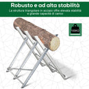 Cavalletto Taglialegna 83x83x79 cm Pieghevole e Triangolare in Metallo con Denti Seghettati Argento      