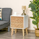 Comodino in Legno 2 Cassetti Stile Scandinavo Bianco e Legno 40x30x55,5 cm 