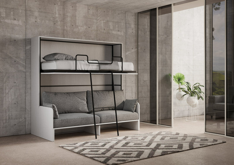 Letti Singoli a Scomparsa Salvaspazio con Sofà Kando H190,8 Bianco Frassino con Materassi