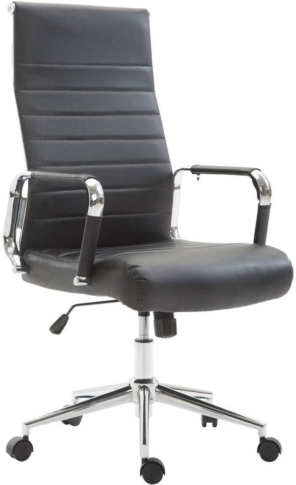 sconto Chefsessel 57x55x104/111 cm aus Stahl und beigem Kunstleder