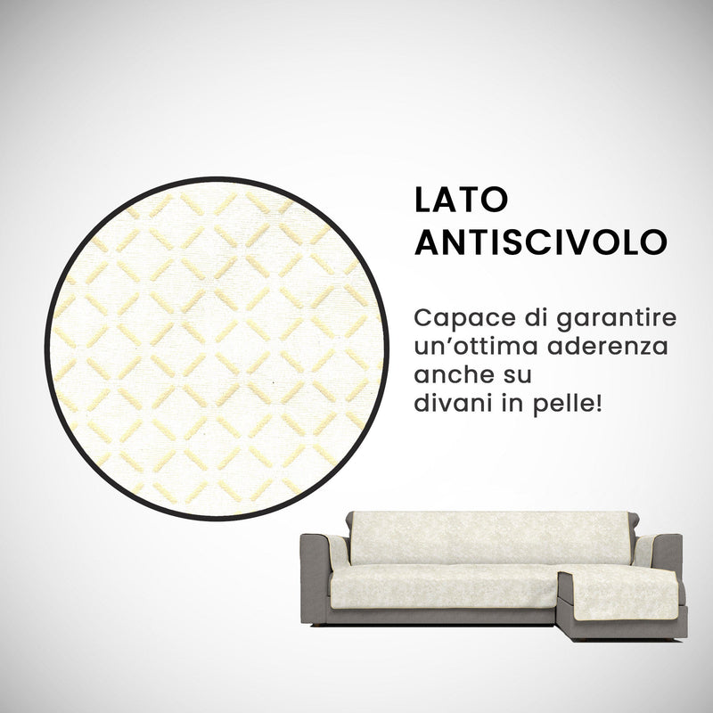 Copridivano con Penisola Destra in Poliestere e Cotone Panna Varie Misure