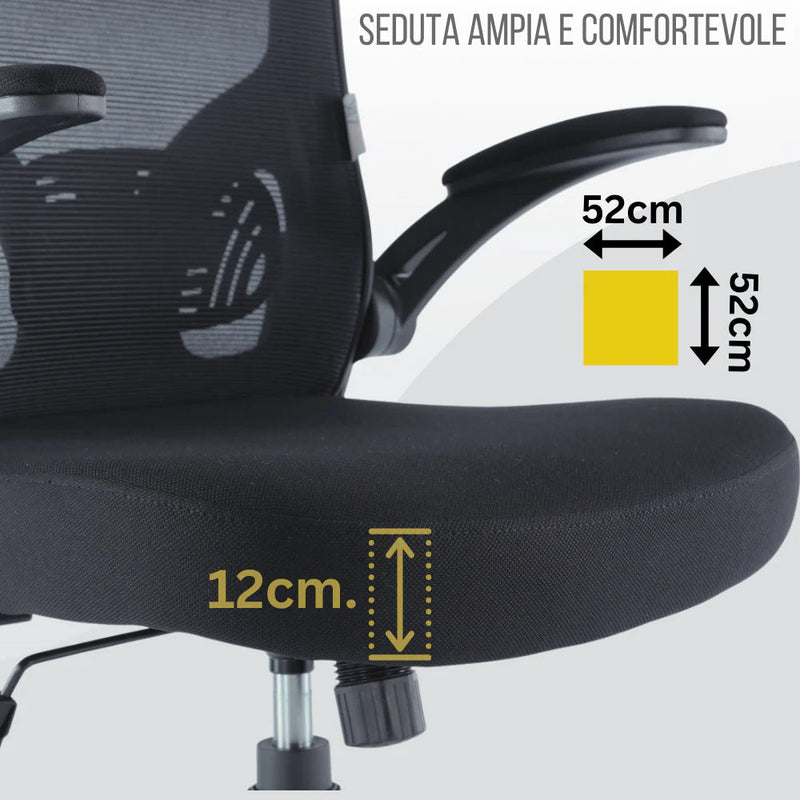 Sedia Operativa da Ufficio 62x63x105 cm Ergonomica con Braccioli Pieghevoli Bianco