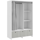 Armadio Guardaroba 105x48x160 cm con Barra Appendiabiti Ripiani e Cassetti in Legno e Tessuto Bianco e Grigio      