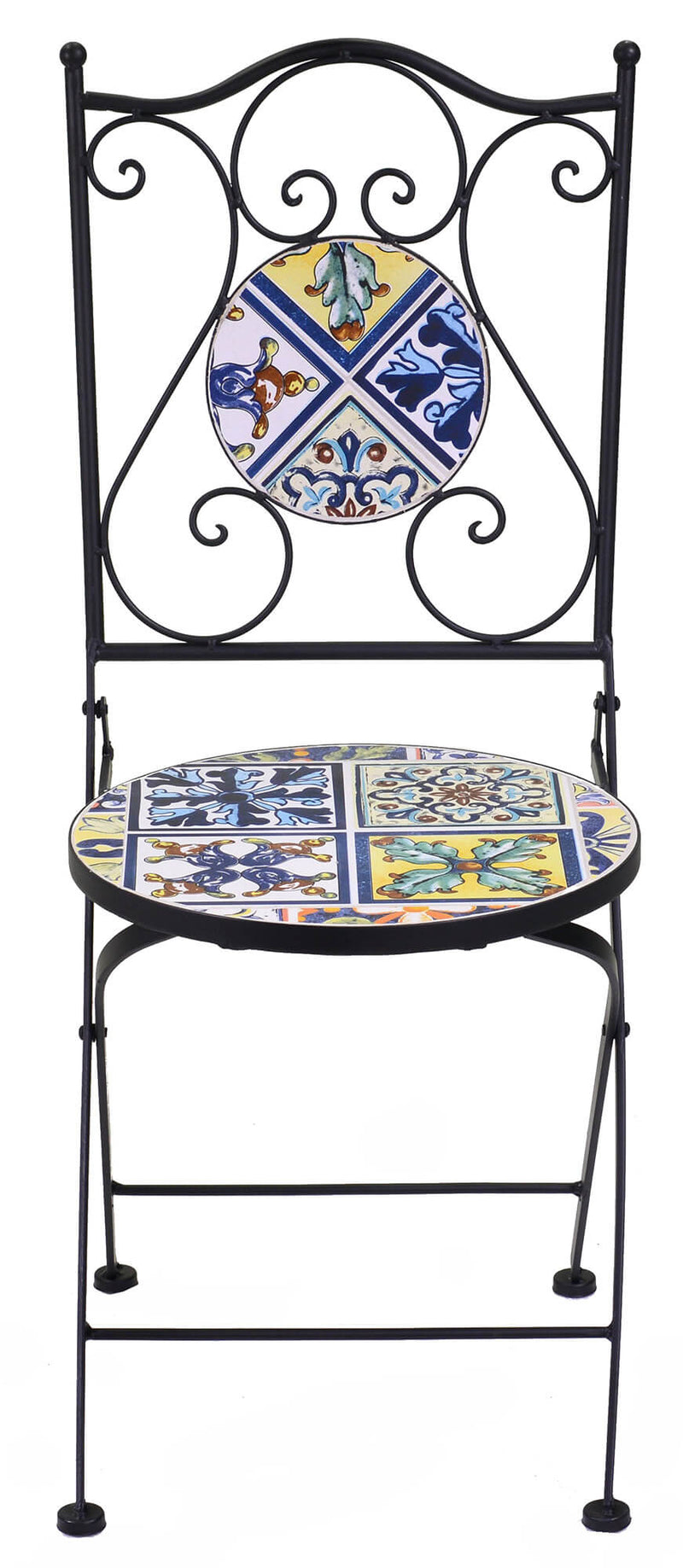 Set da Giardino Tavolo e 4 Sedie in Metallo con Mosaico Trapani Nero