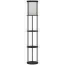 Lampada da Terra LED con Ripiani Rotondi Ø29 x 158A cm Paralume in Tessuto Interruttore a Pedale e Telecomando Nero      