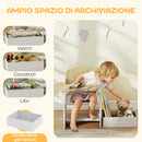Set Tavolo e Sedia per Bambini 3-5 Anni con Motivi a Cuore Contenitore Integrato in Legno MDF Bianco      