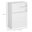 Cassettiera 6 Cassetti con Design Antiribaltamento 80x39x115 cm in Truciolato Bianco
