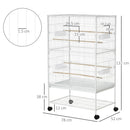 Gabbia per Uccelli da Interni 78x52x132 cm con Vassoio Estraibile 4 Ruote e Trespolo Bianco      