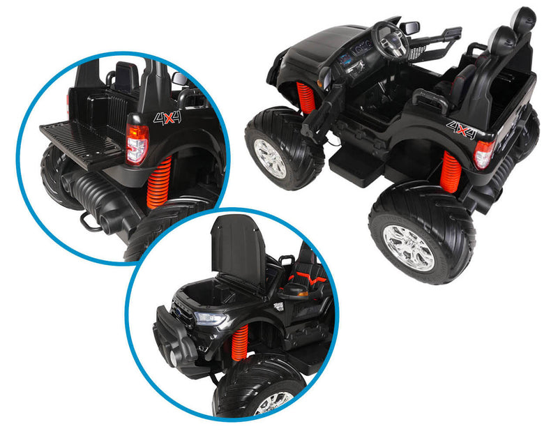 Macchina Elettrica per Bambini 2 posti Fuoristrada 24V con Licenza Ford Monster Truck 4x4 Nera