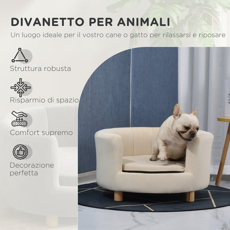 Cuccia Divano per Cani e Gatti 65x64x37cm Cuscino Rimovibile Crema 
