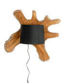 Applique Lampada da Parete Ø70x22 cm E27 in Legno Pralume in Cotone Nero