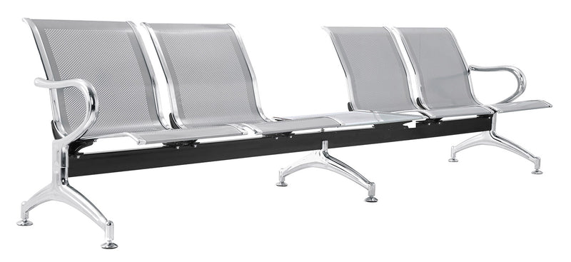 Panca per Sala Attesa 4 Posti da Ufficio con Tavolino in Acciaio Argento