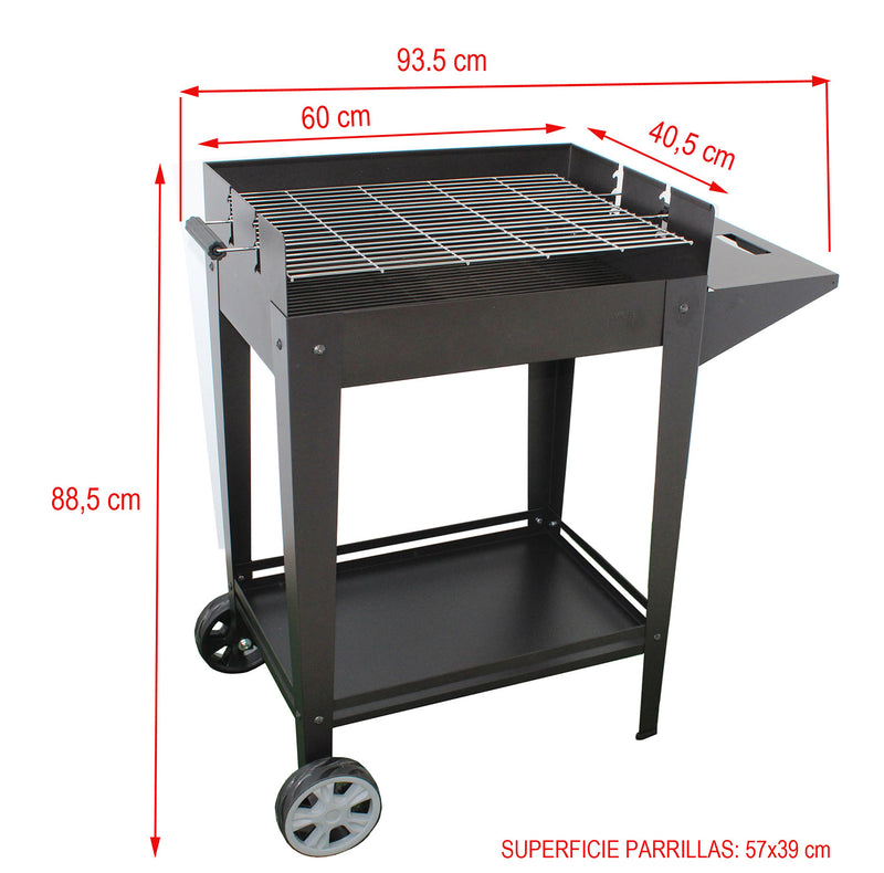 Barbecue a Carbone 93,5x40,5x88,5 cm Griglia Altezza Regolabile in Acciaio Denia Nero